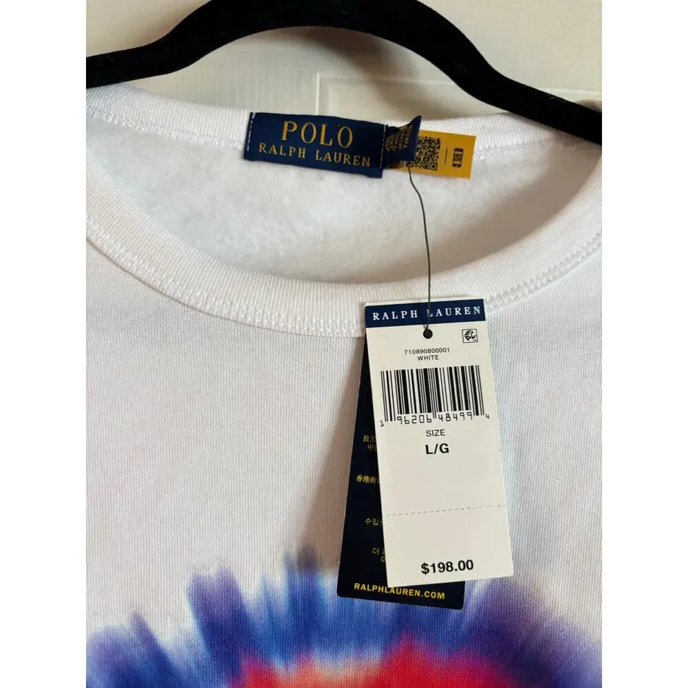 Polo Ralph Lauren Tie Dye Logo Crewneck Sweatshirt Pullover Fleece Shirt L NWT